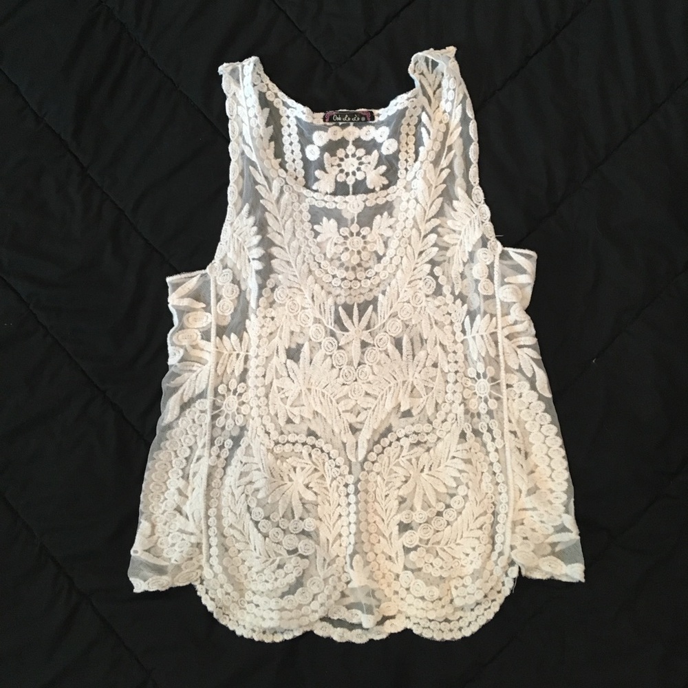 Ooh La La Boho Lace Soft White Tank Top Medium
